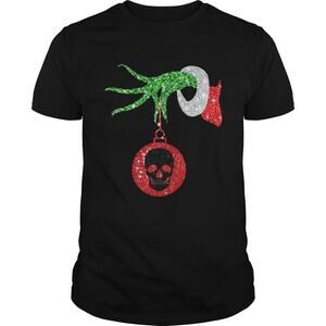 Grinch Hand Holds Skull Ornament Christmas Shirt